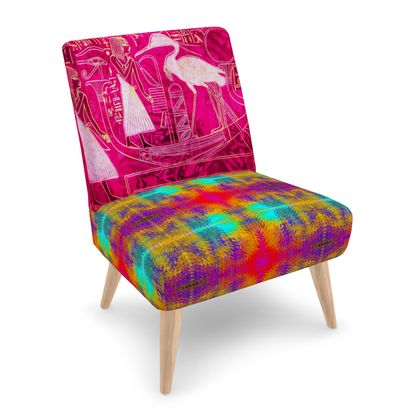 A Occasional in two colours, the back seat is in pink Ra image and the seat of the chair is in a very colourful colour. 