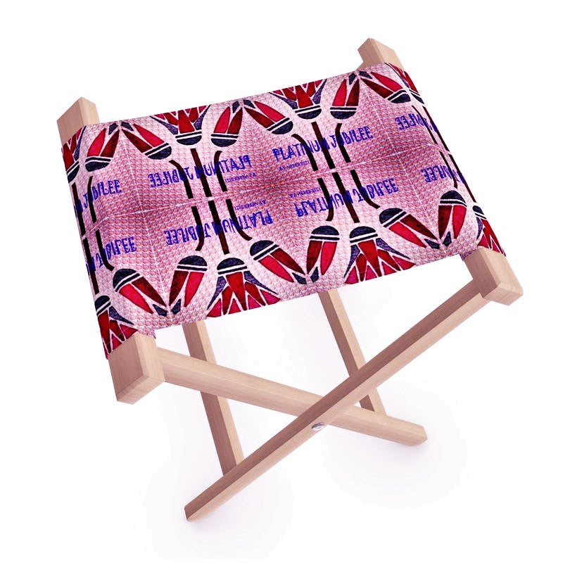 A folding stool chair with lotus flower image.