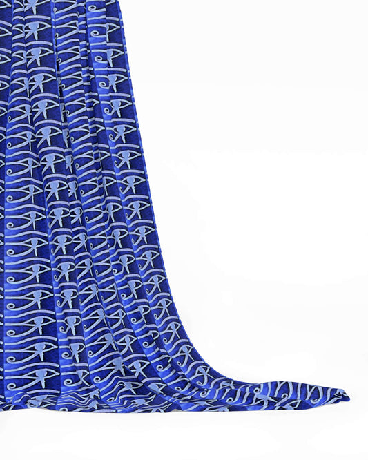 Fabric with the Eye of Horus print in blue.