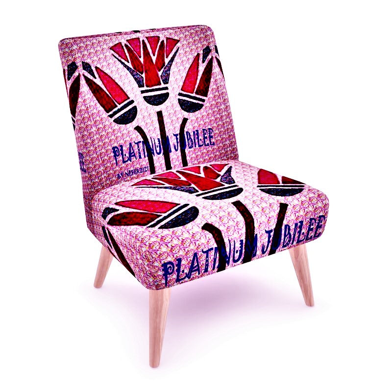 An occasional chair with lotus flower image on.