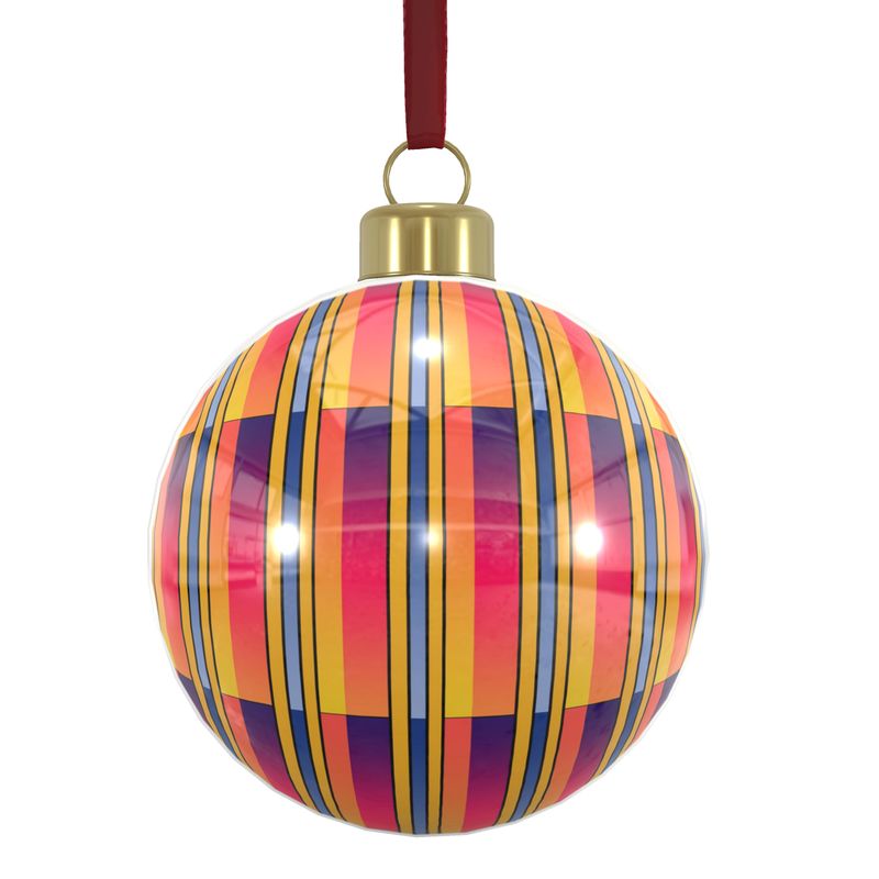 Christmas Decoration with a difference- Bone Chine Baubles in stripy colourful patterns.