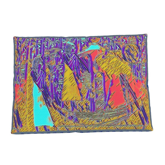 A dog bed in the colourful image of Ra-Solar-Barque.