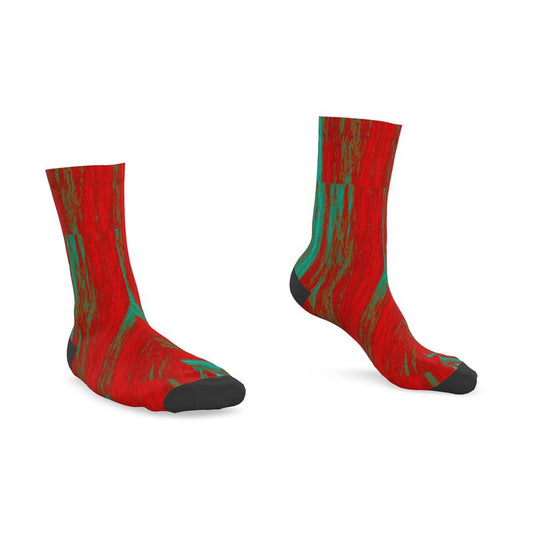 Unisex socks in colourful red and green.