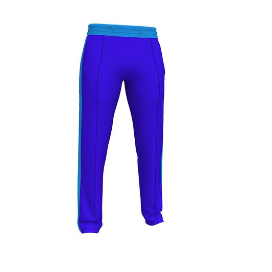 Men's tracksuit bottoms in royal blue and light blue.