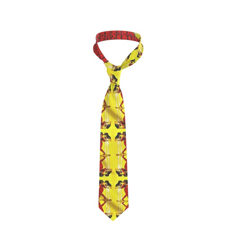 Necktie for men in red, yellow and black Pharaonic image print.